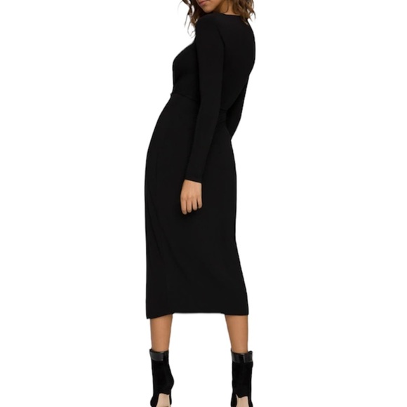 Good American Strong Shoulder Long Sleeve Black Stretch Jersey Knit Wrap Dress - Picture 4 of 17